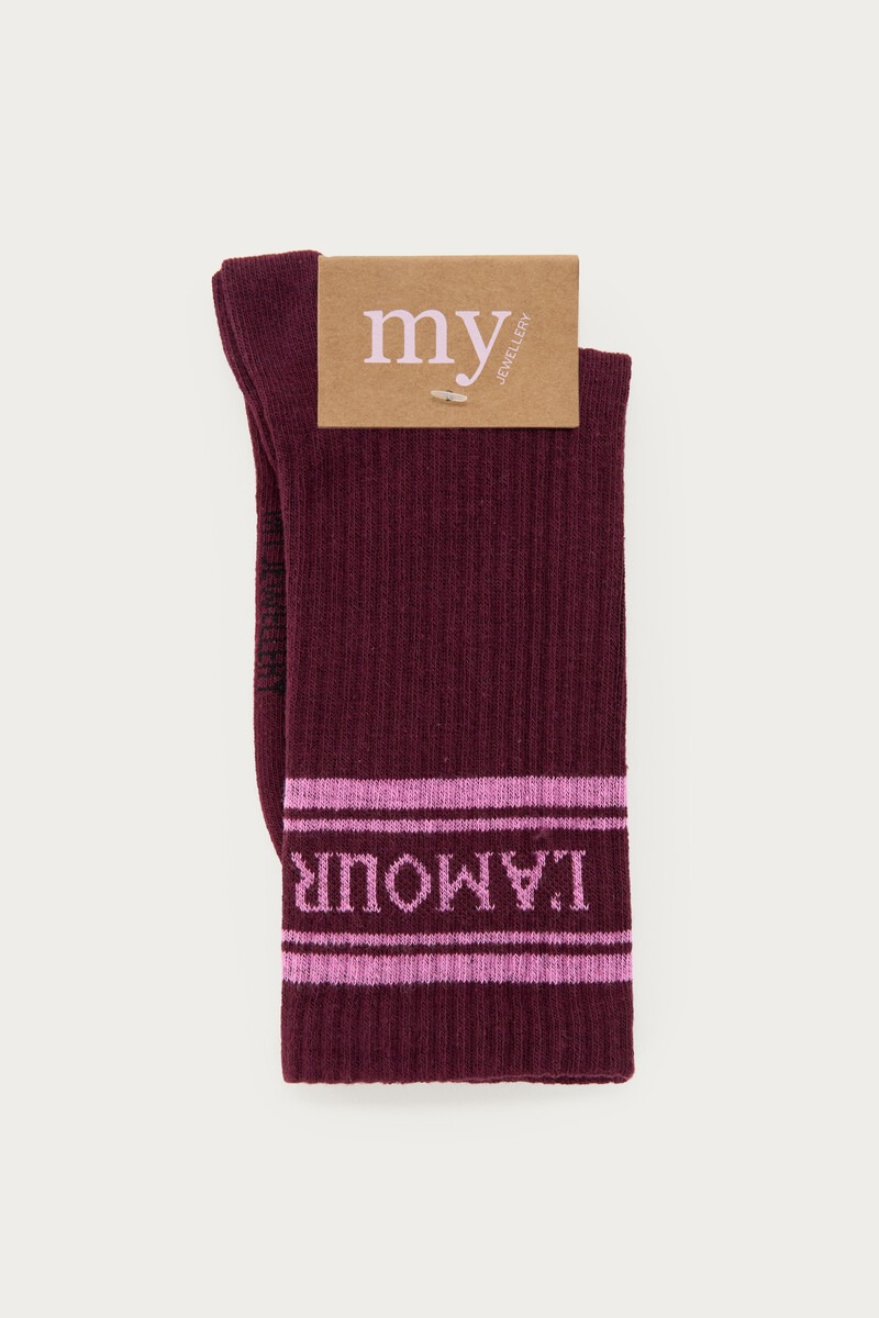 Burgundy socks with stripes L'amour | My Jewellery