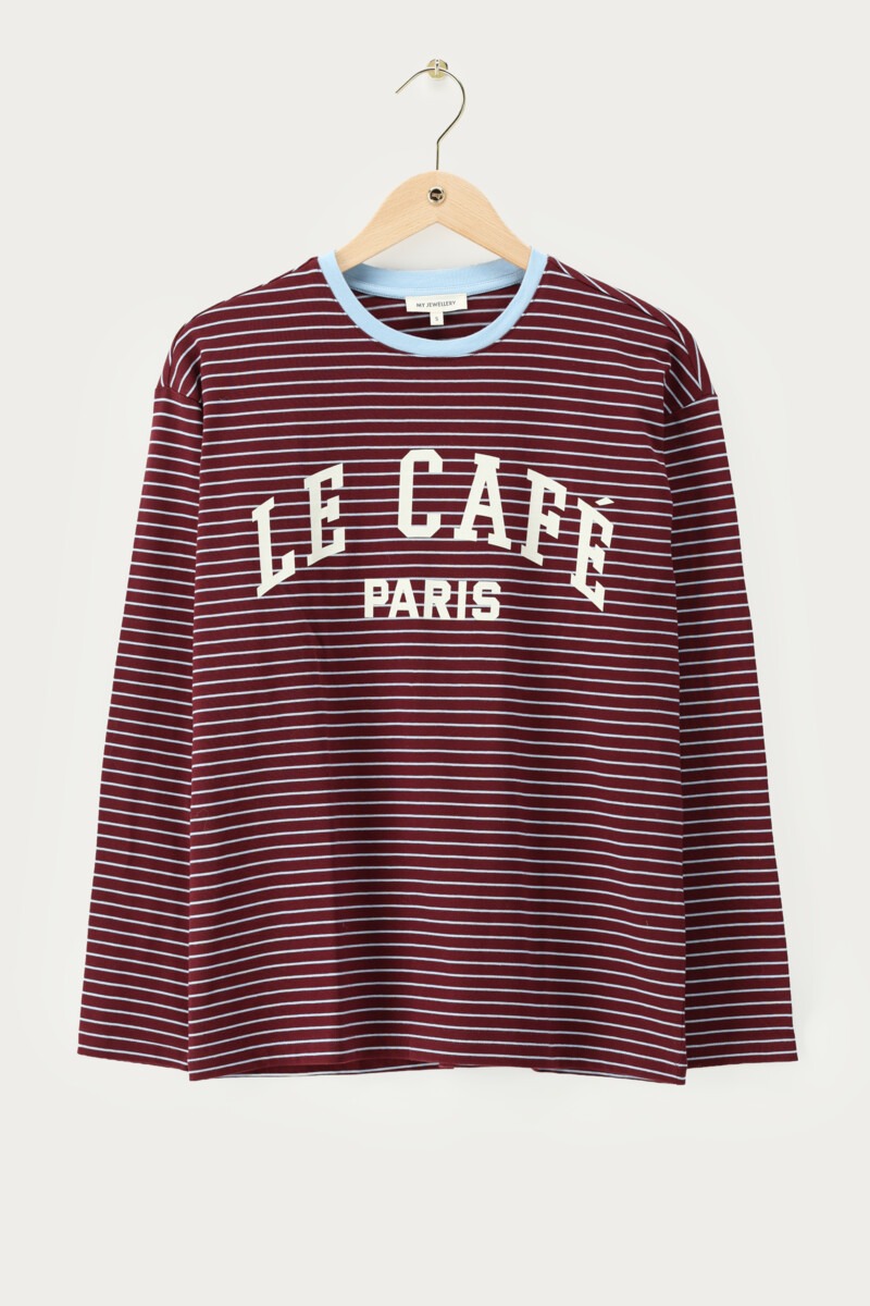 Burgundy striped-long sleeve 'Le cafe Paris' | My Jewellery