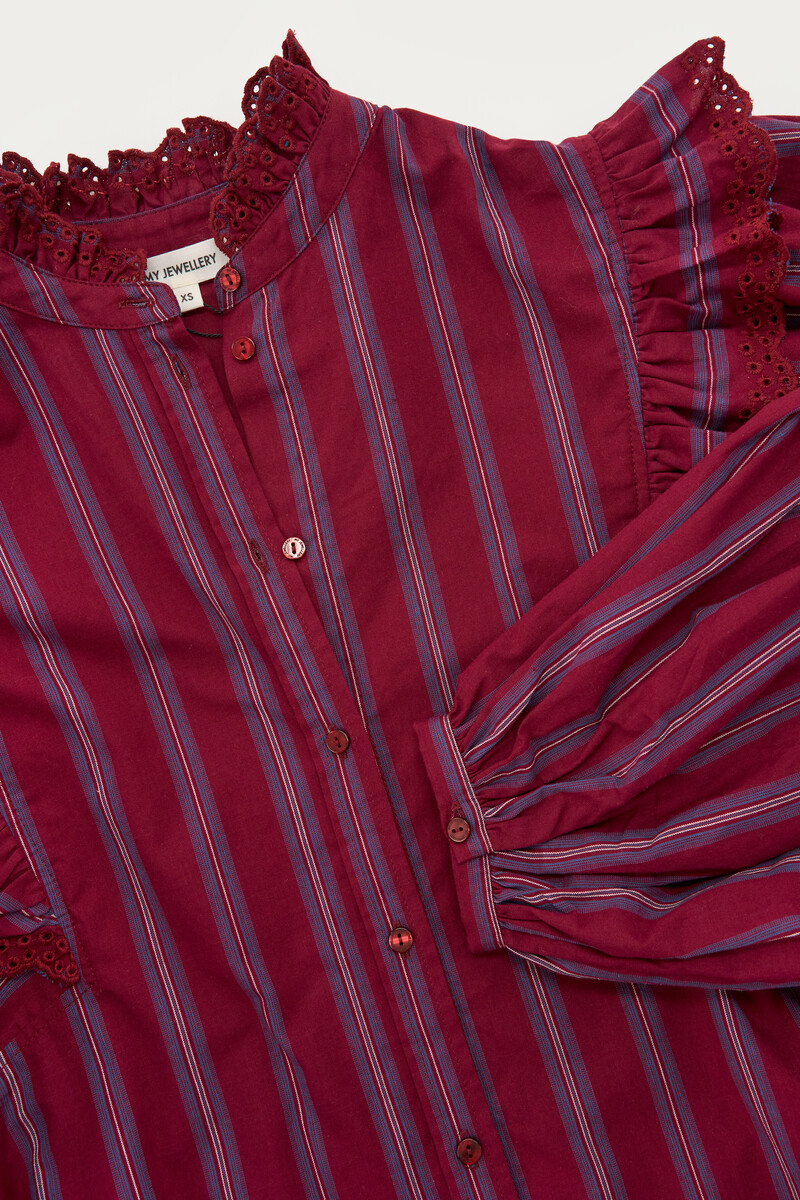 Burgundy striped blouse with embroidery | My Jewellery