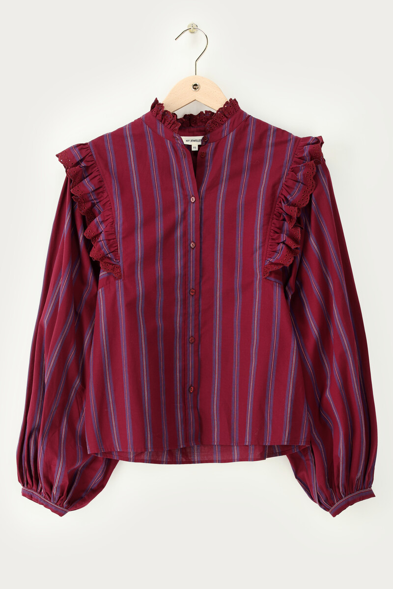 Burgundy striped blouse with embroidery | My Jewellery