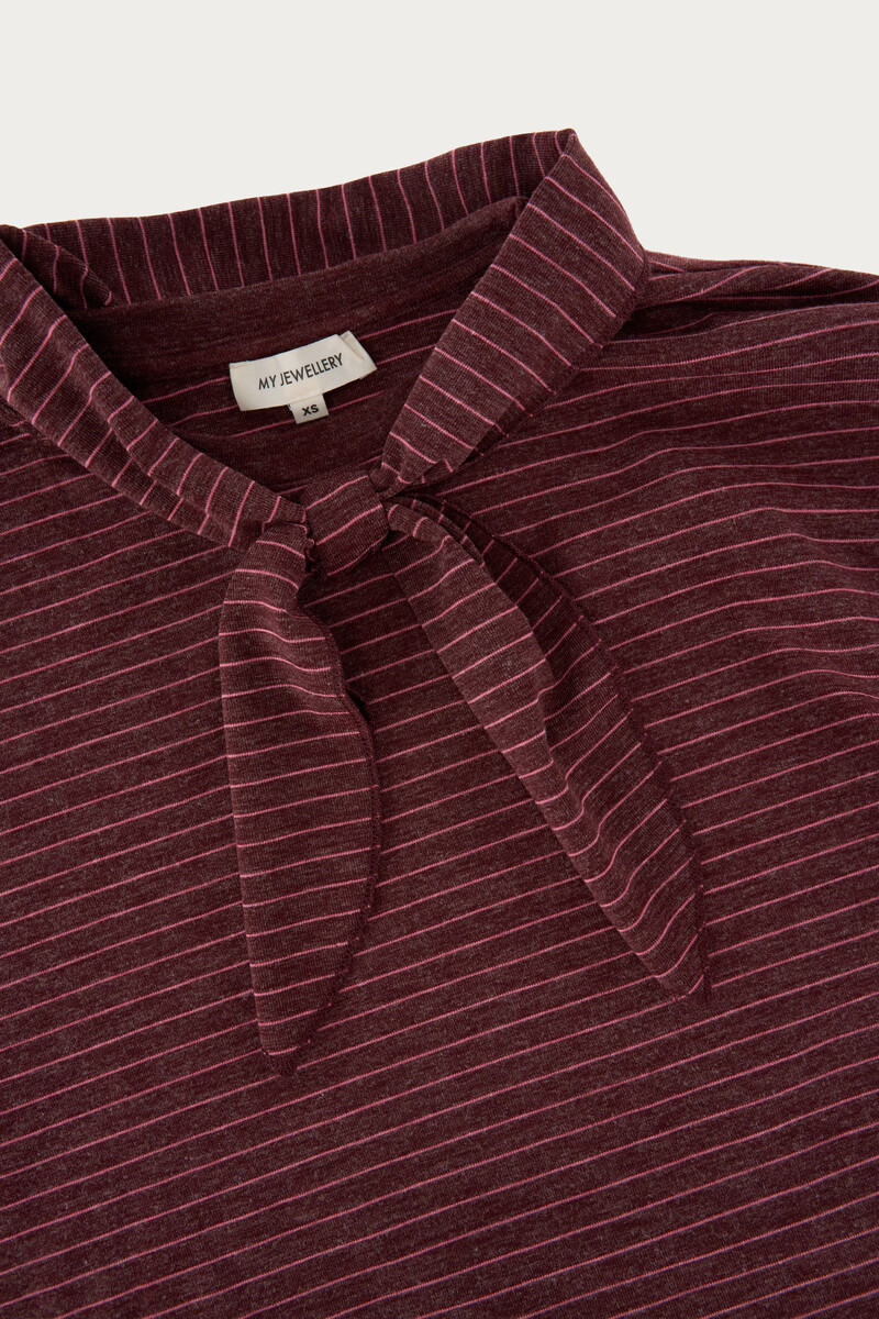 Burgundy striped long-sleeve with scarf | My Jewellery