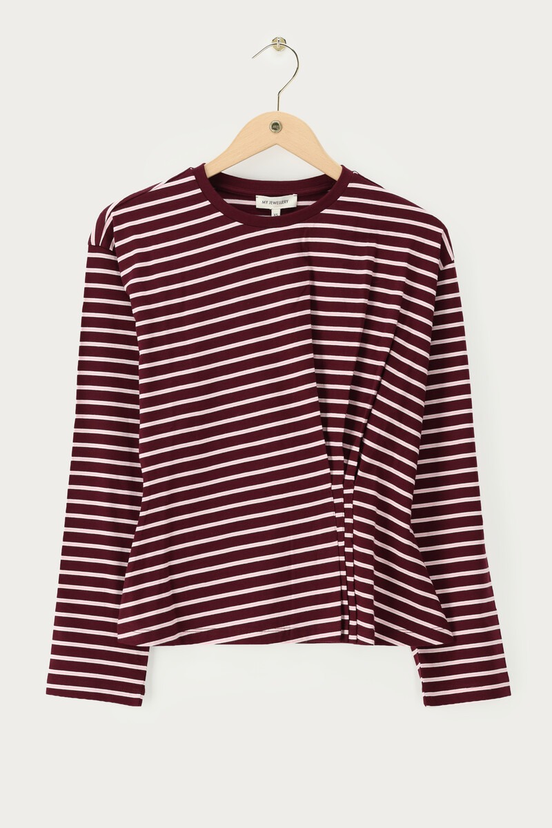 Burgundy striped long sleeve with pleats | My Jewellery