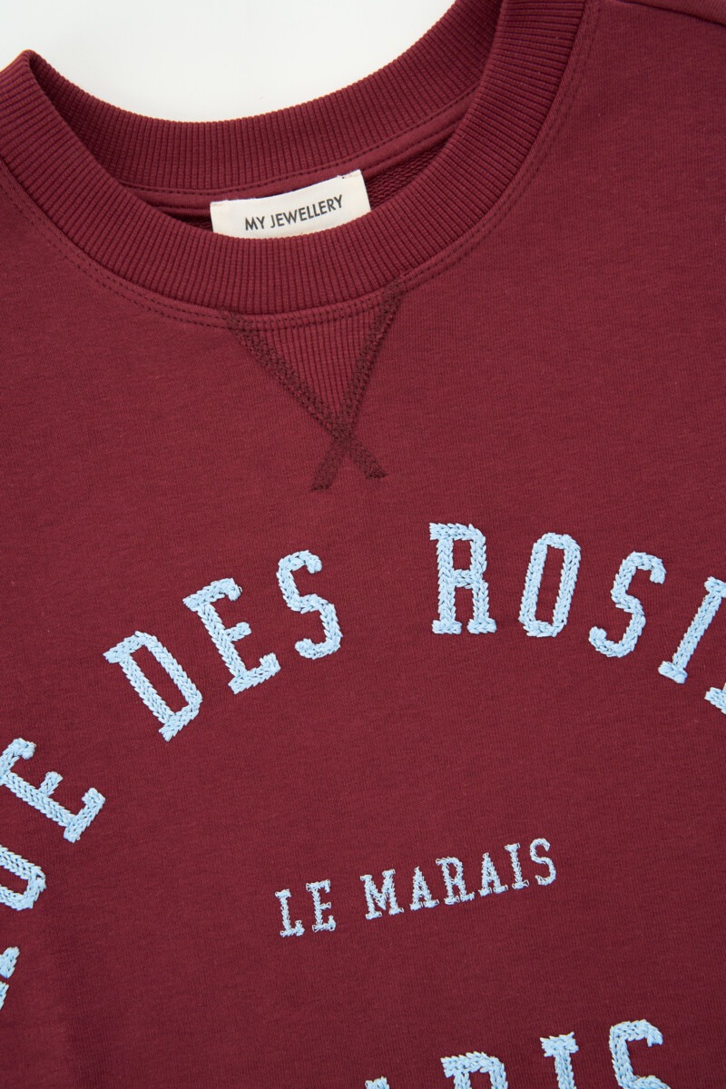 Burgundy sweater with short sleeves 'Rue des rosiers Paris' | My Jewellery