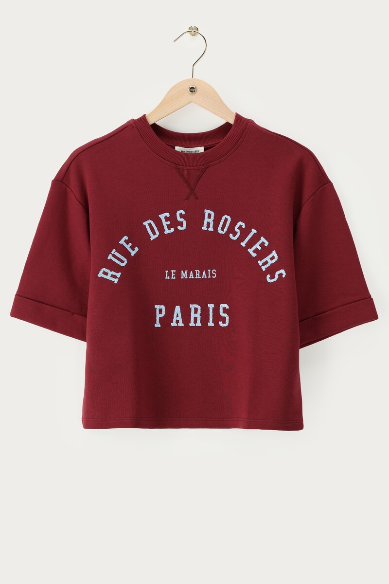 Burgundy sweater with short sleeves 'Rue des rosiers Paris' | My Jewellery