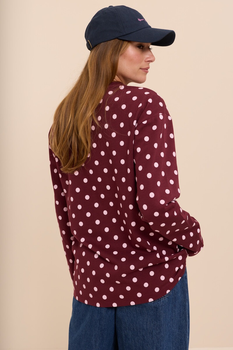 Burgundy T-shirt with long sleeves and polka dots | My Jewellery