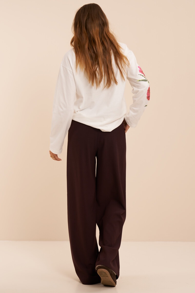 Burgundy wijde pantalon met plooien