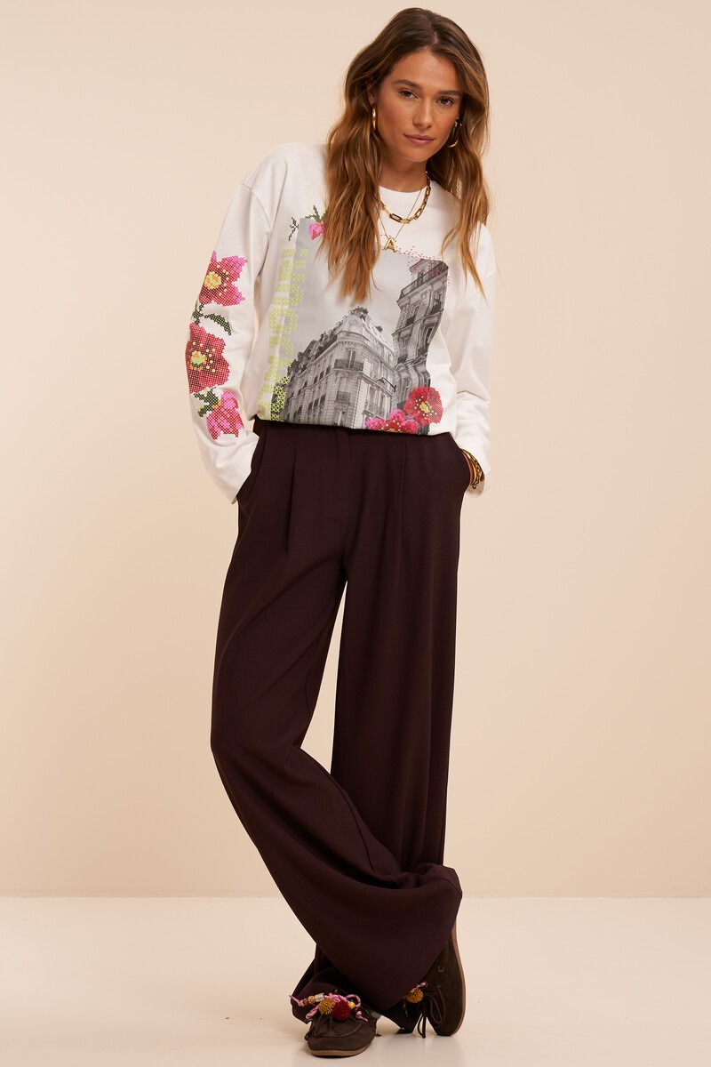 Burgundy wijde pantalon met plooien