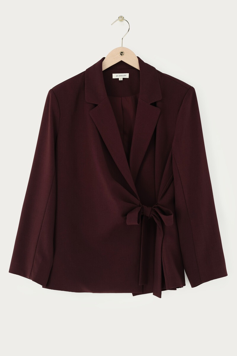 Burgundy blazer with overlap and bow | My Jewellery