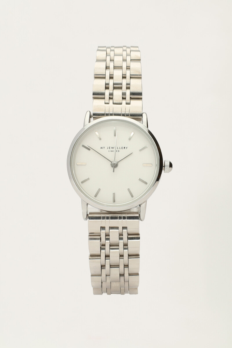 Chain-link watch with small white round watch face