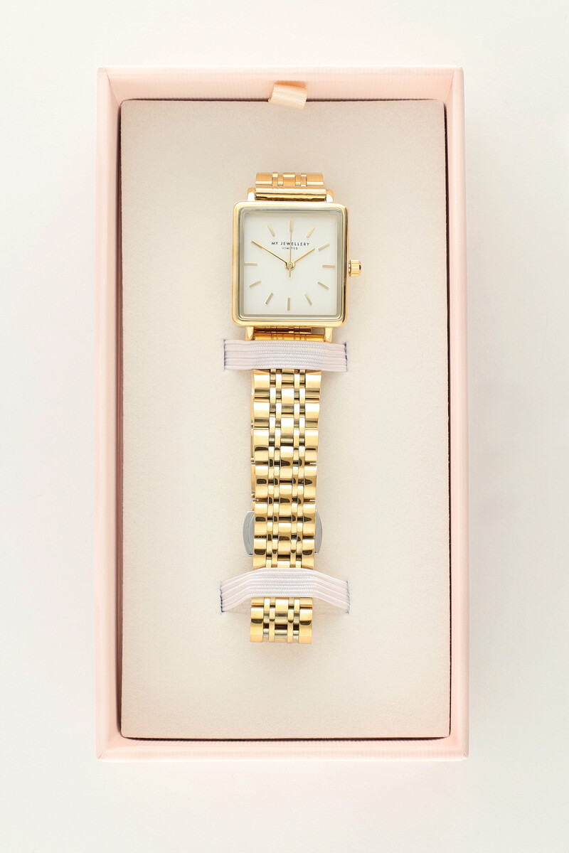 Chain-link watch with white square watch face | My Jewellery