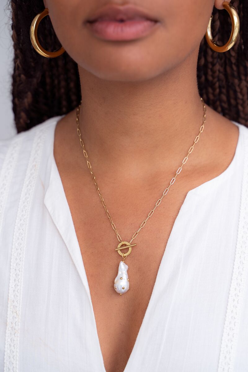 Link chain with pearl with studs | My Jewellery