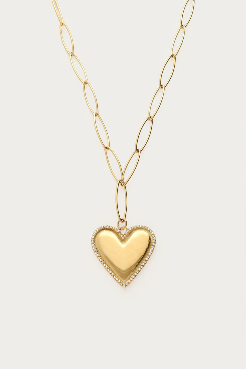 Grove schakelketting met hartje en imitatieparels