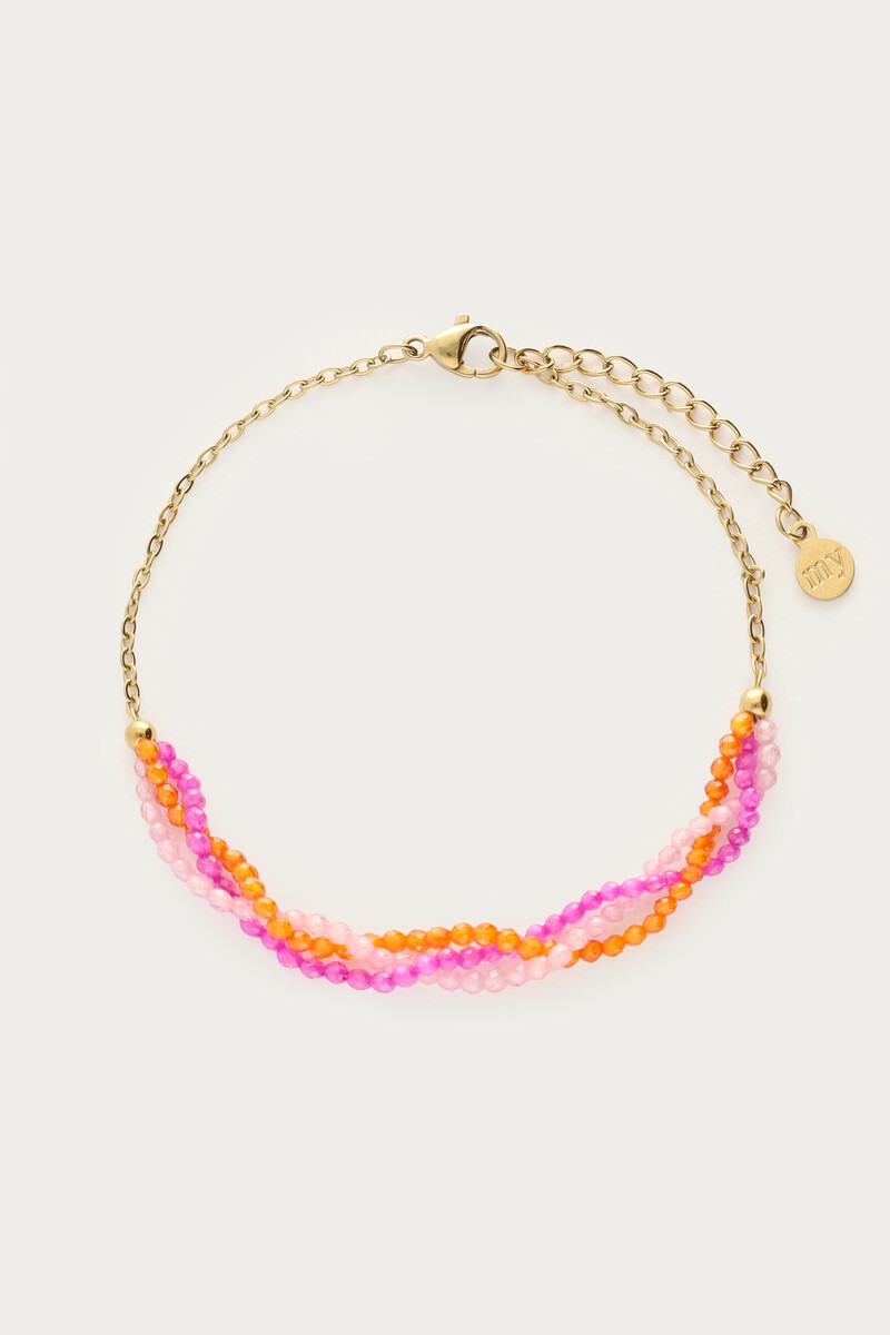 Ciao gevlochten armband met roze en oranje kralen