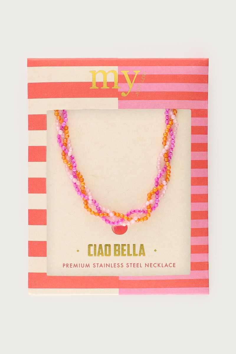 Ciao braided necklace with pink and orange beads | My Jewellery