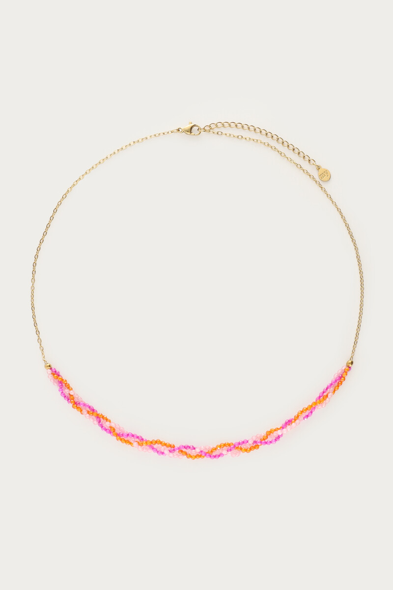 Ciao gevlochten ketting met roze en oranje kralen