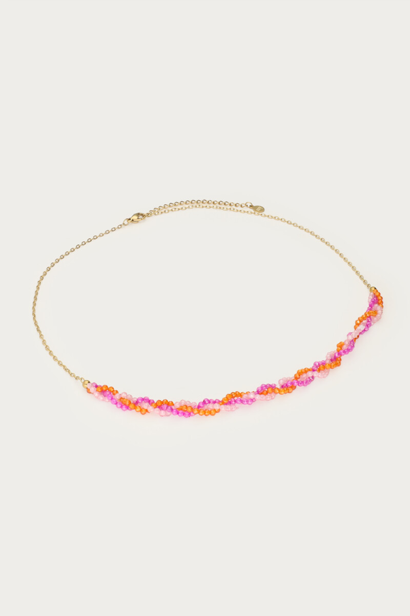 Ciao braided necklace with pink and orange beads | My Jewellery