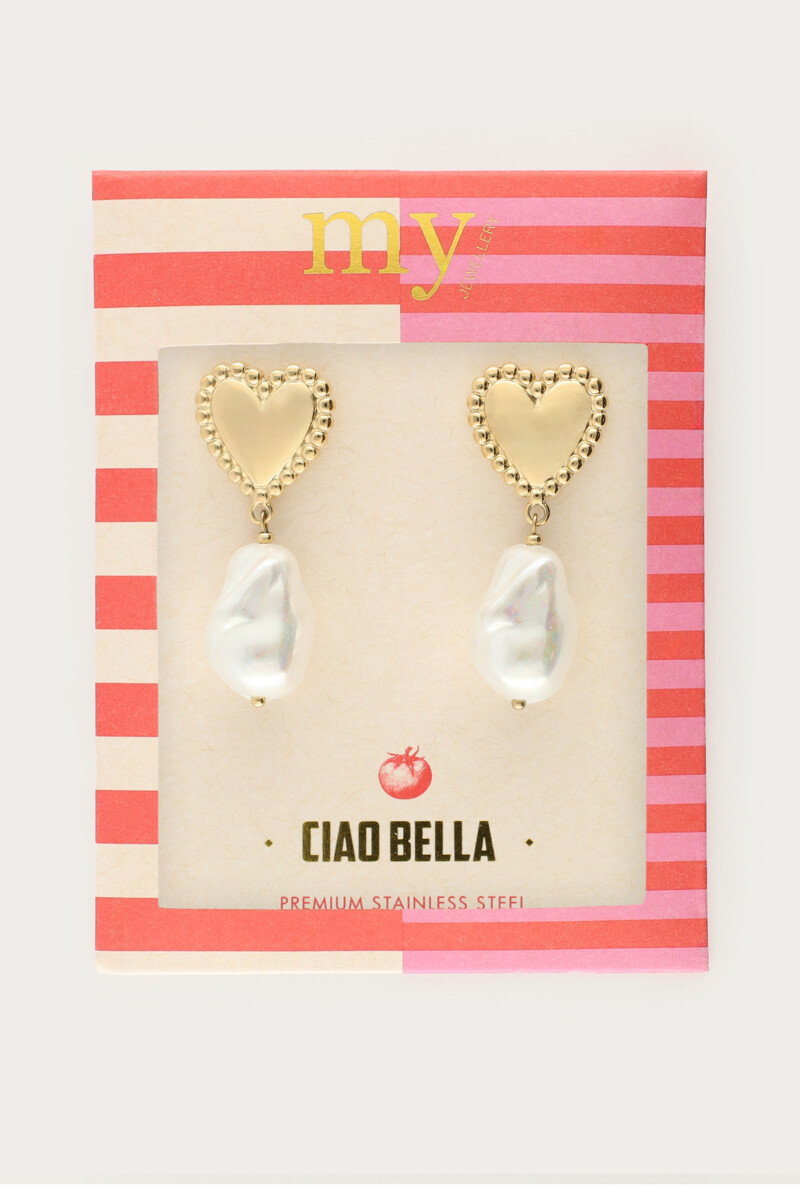 Ciao drop earrings with heart and faux pearl | My Jewellery
