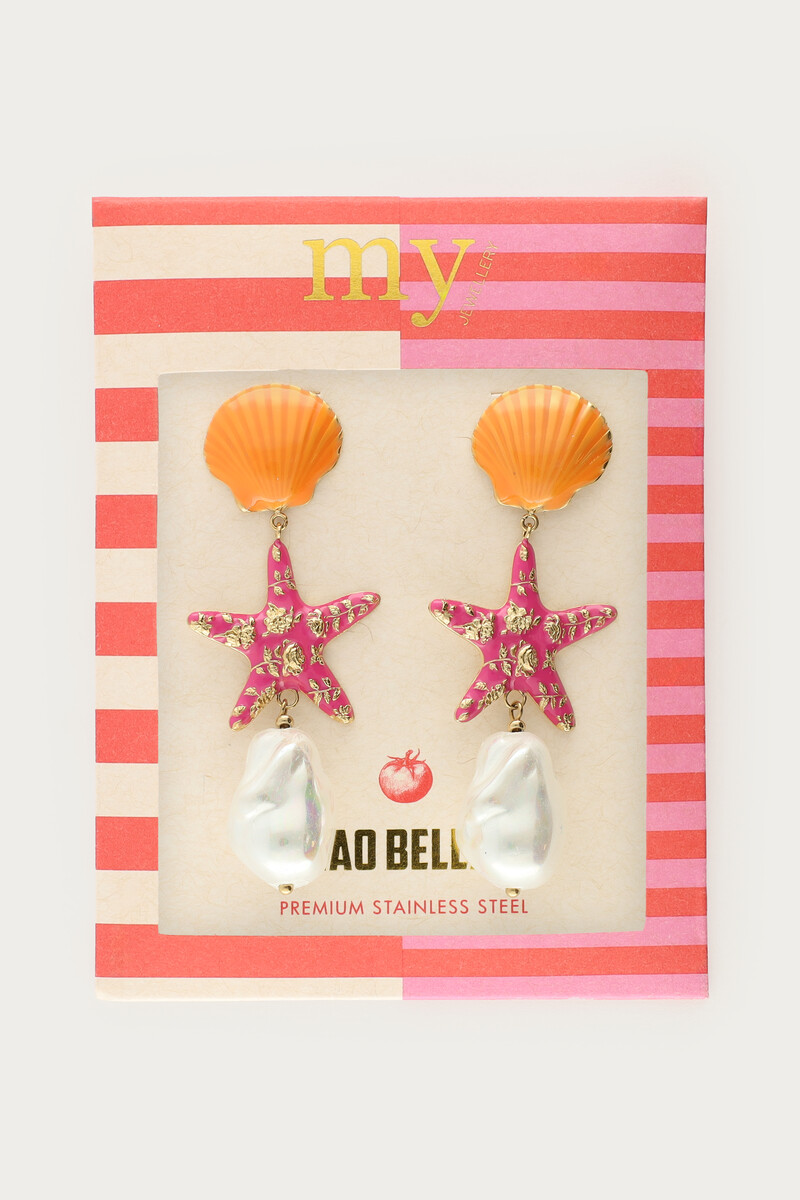 Ciao drop earrings with starfish and faux pearls | My Jewellery