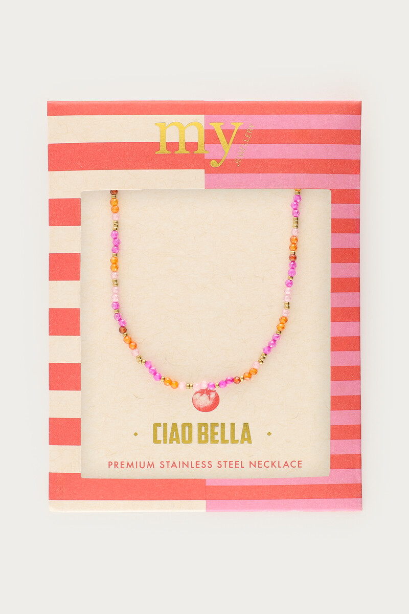 Ciao necklace with pink and orange beads