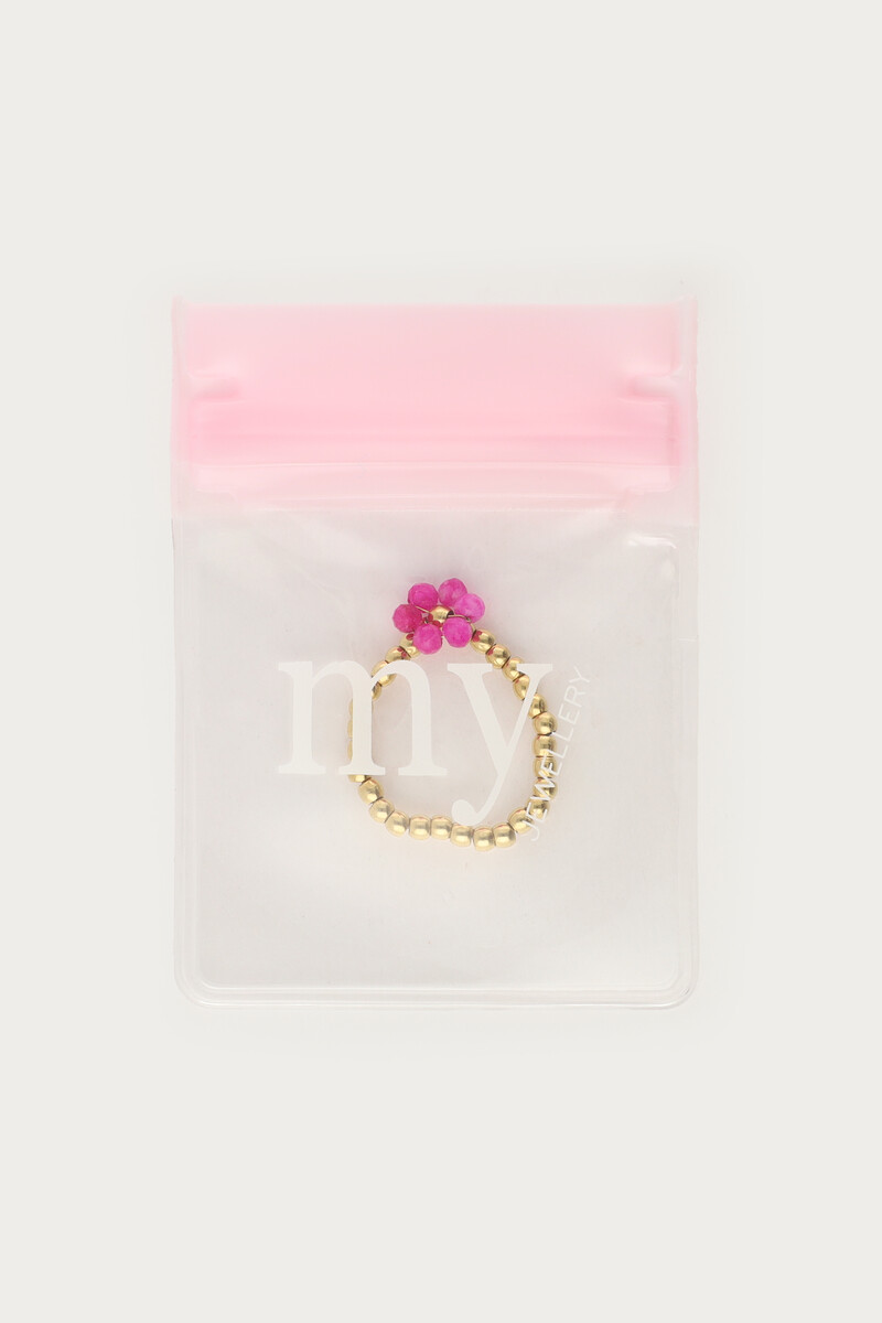 Ciao stretch ring with fuchsia flower | My Jewellery