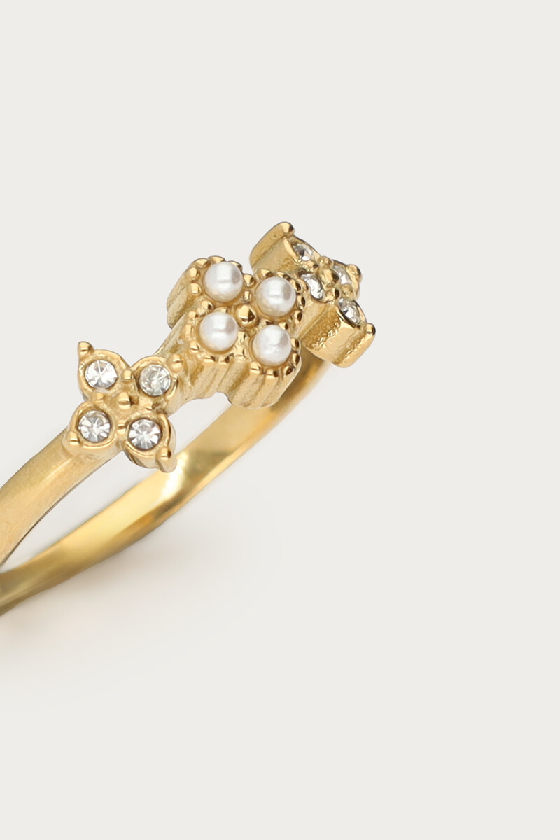 Ring clover with rhinestones and imitation pearls | My Jewellery