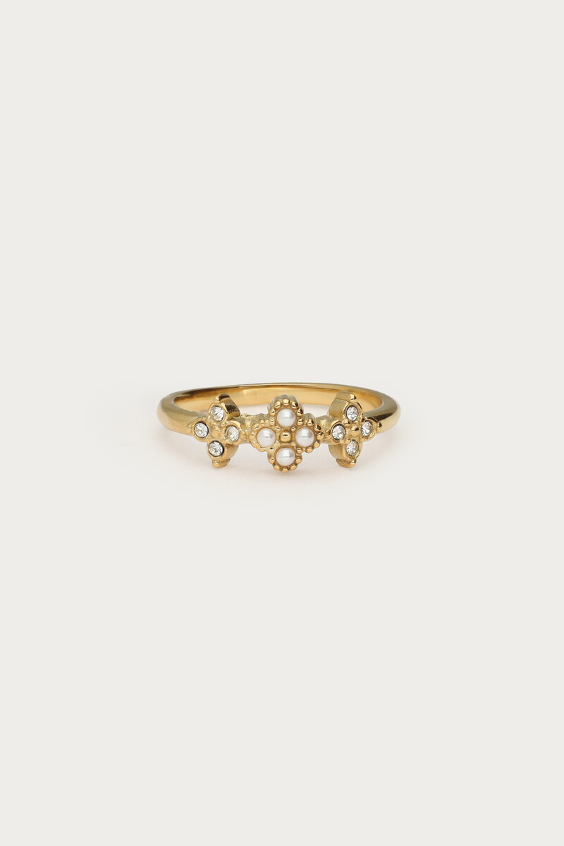 Ring clover with rhinestones and imitation pearls | My Jewellery