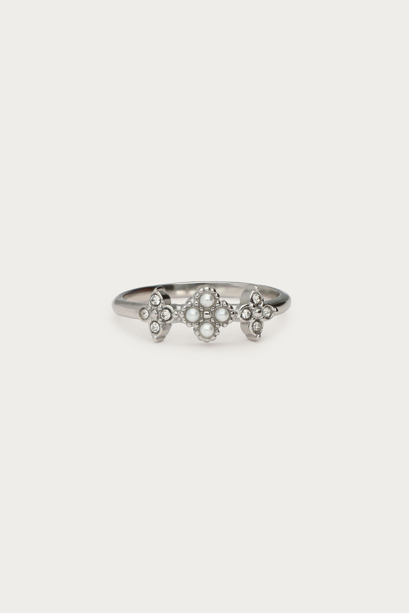 Ring clover with rhinestones and imitation pearls | My Jewellery