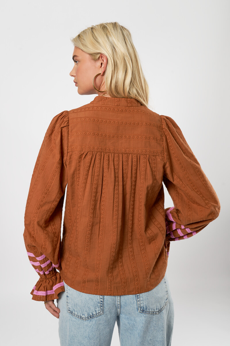 Cognac embroidery blouse with side stripes | My Jewellery