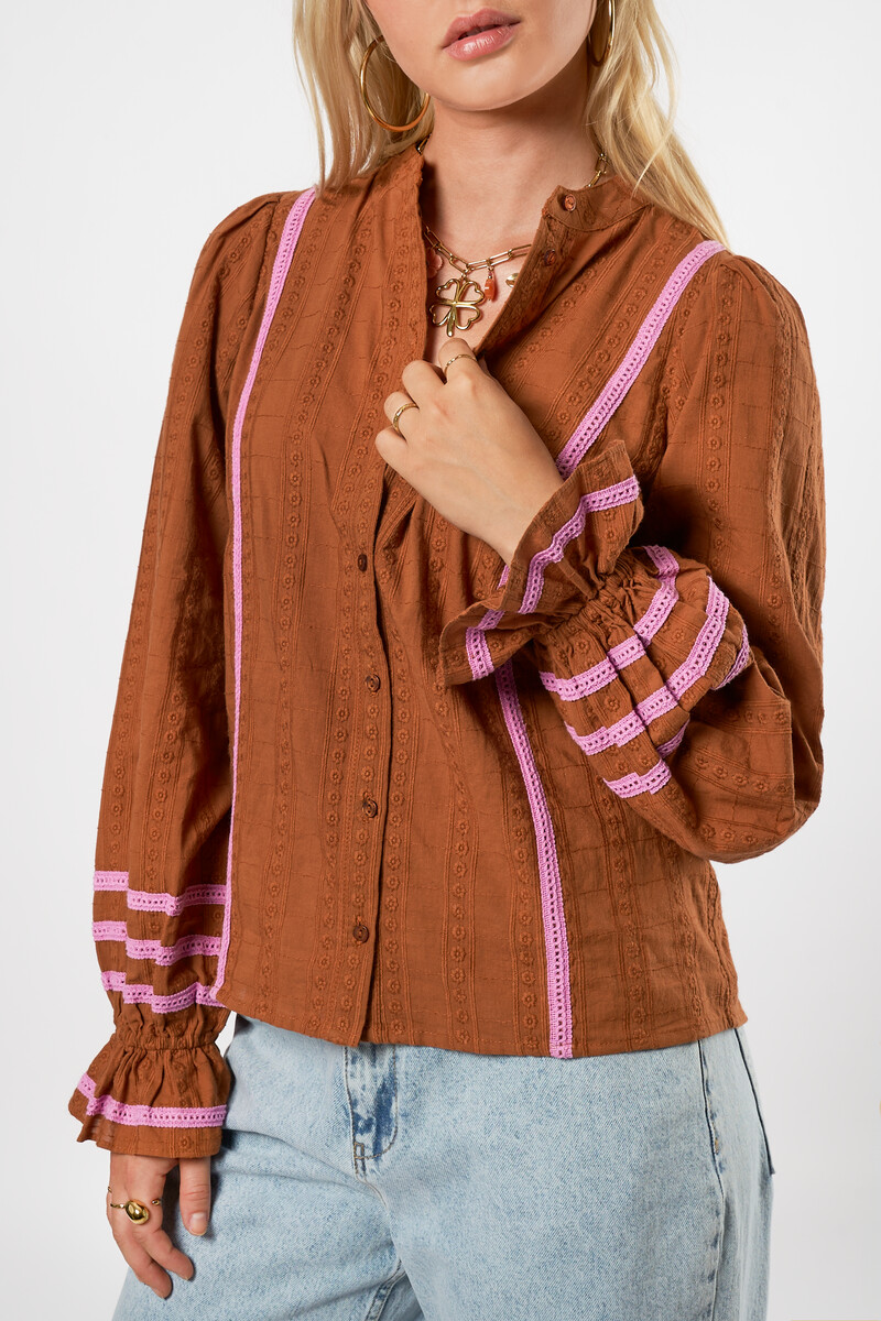 Cognac embroidery blouse with side stripes | My Jewellery