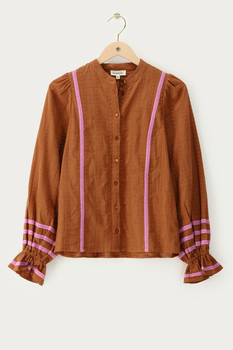 My jewellery Cognac Embroidery Blouse Met Tapes
