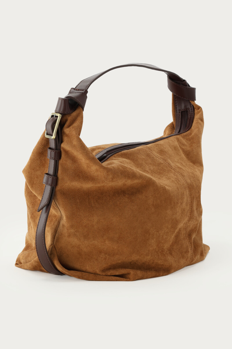 Cognac shoulder bag in suede look with buckle | My Jewellery
