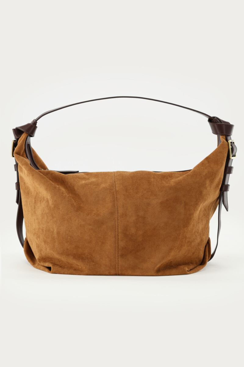 Cognac shoulder bag in suede look with buckle | My Jewellery
