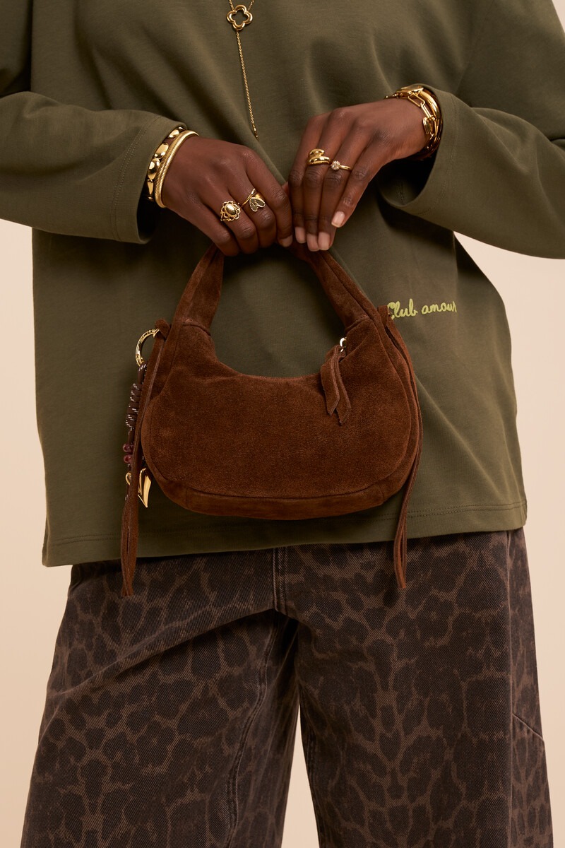 Cognac suede crescent bag | My Jewellery