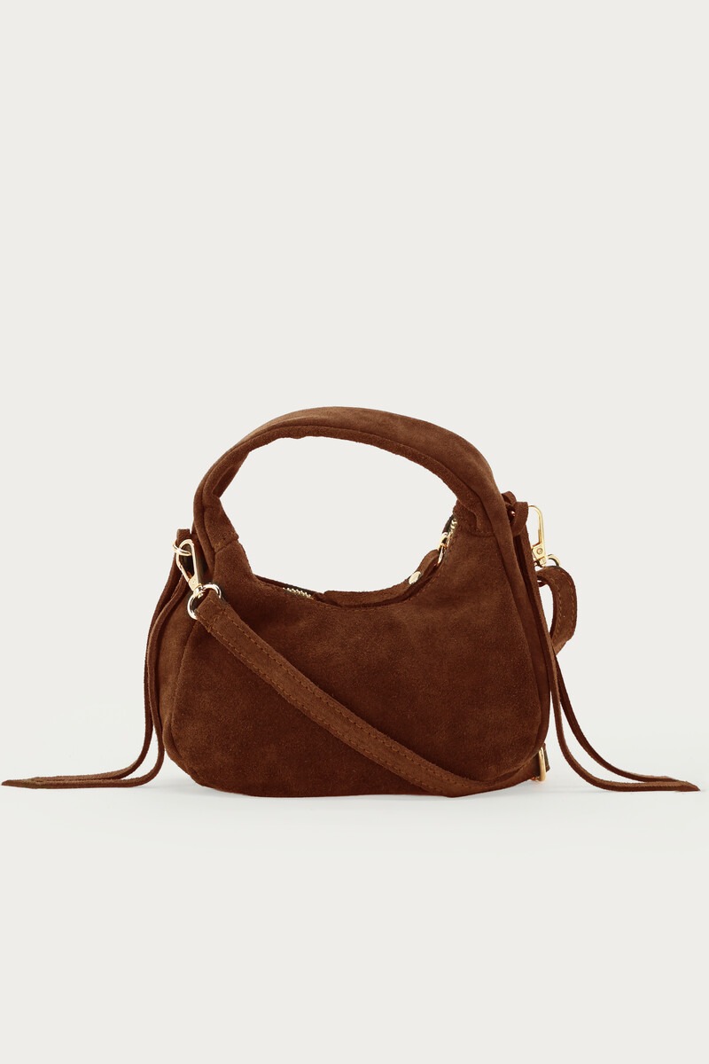 Cognac suede crescent-shaped bag | My Jewellery