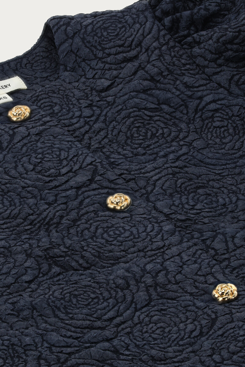 Dark blue jacquard top with roses | My Jewellery