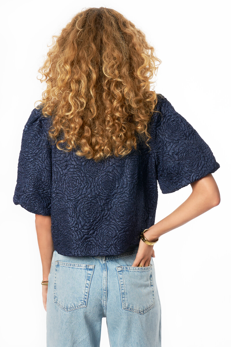 Dark blue jacquard top with roses | My Jewellery