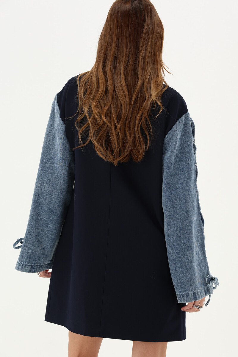 Dark blue blazer dress with long denim sleeves | My Jewellery