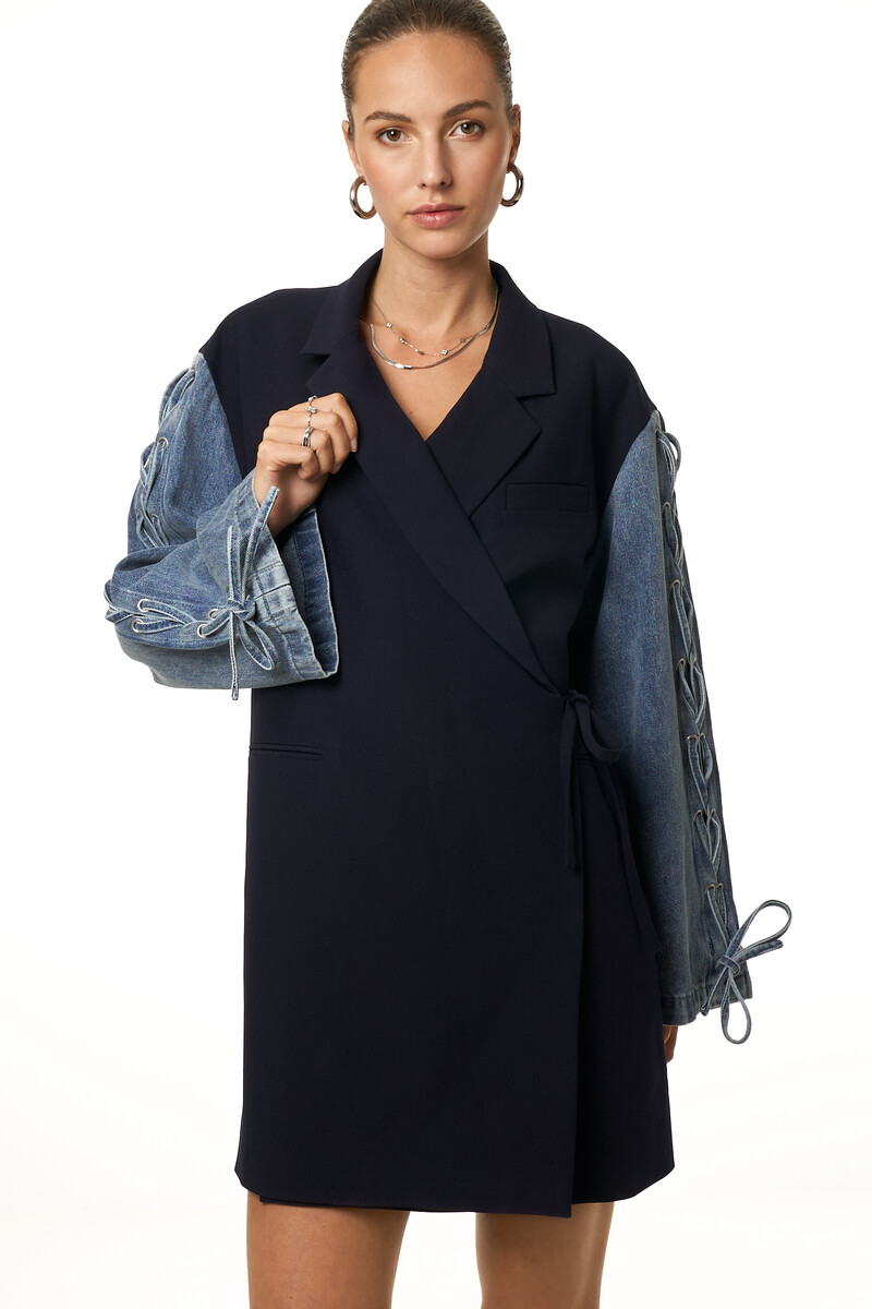 Dark blue blazer dress with long denim sleeves | My Jewellery