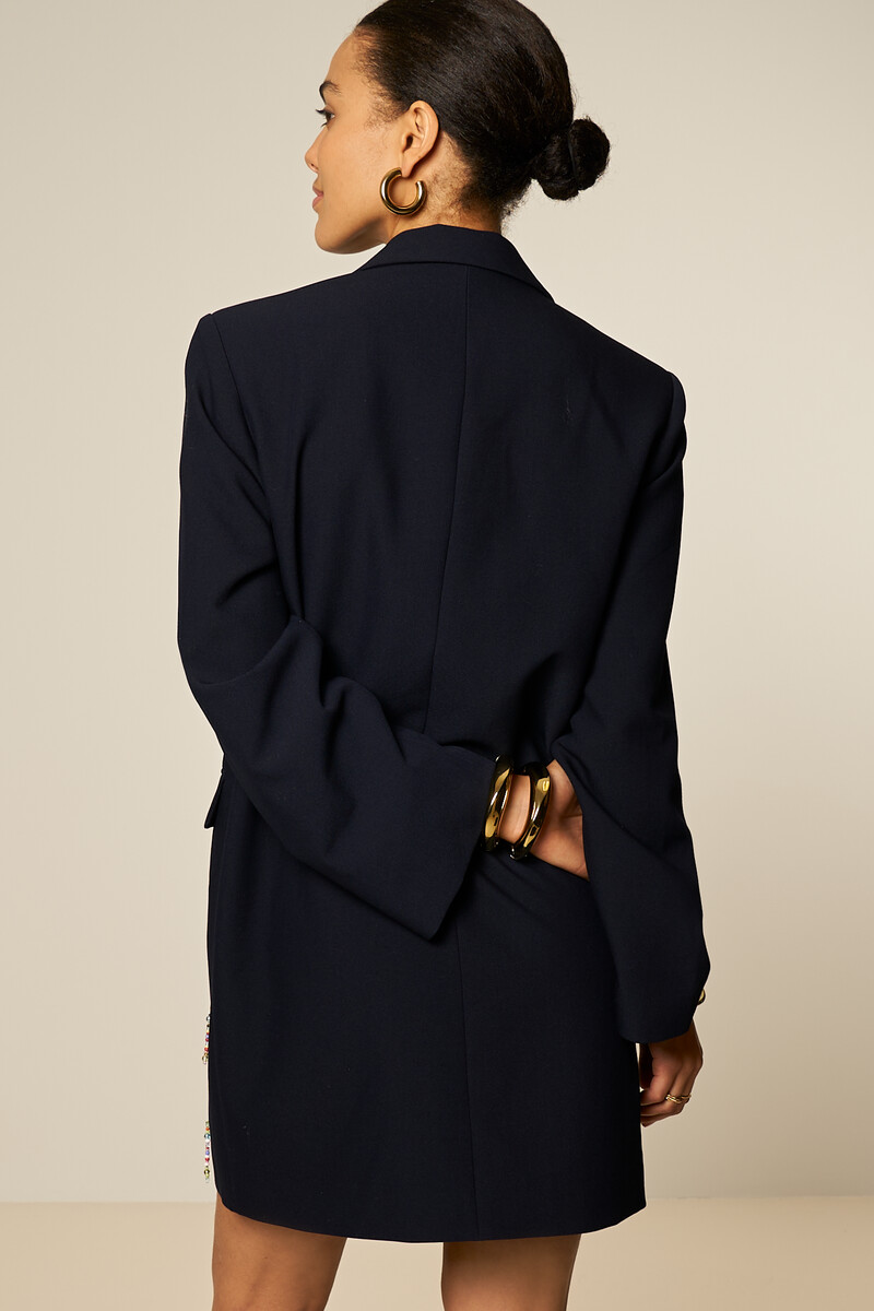 Dark blue blazer dress with multicoloured beaded fringes | My Jewellery