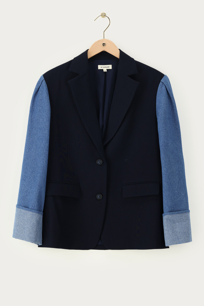 Dark blue blazer with denim sleeves | My Jewellery