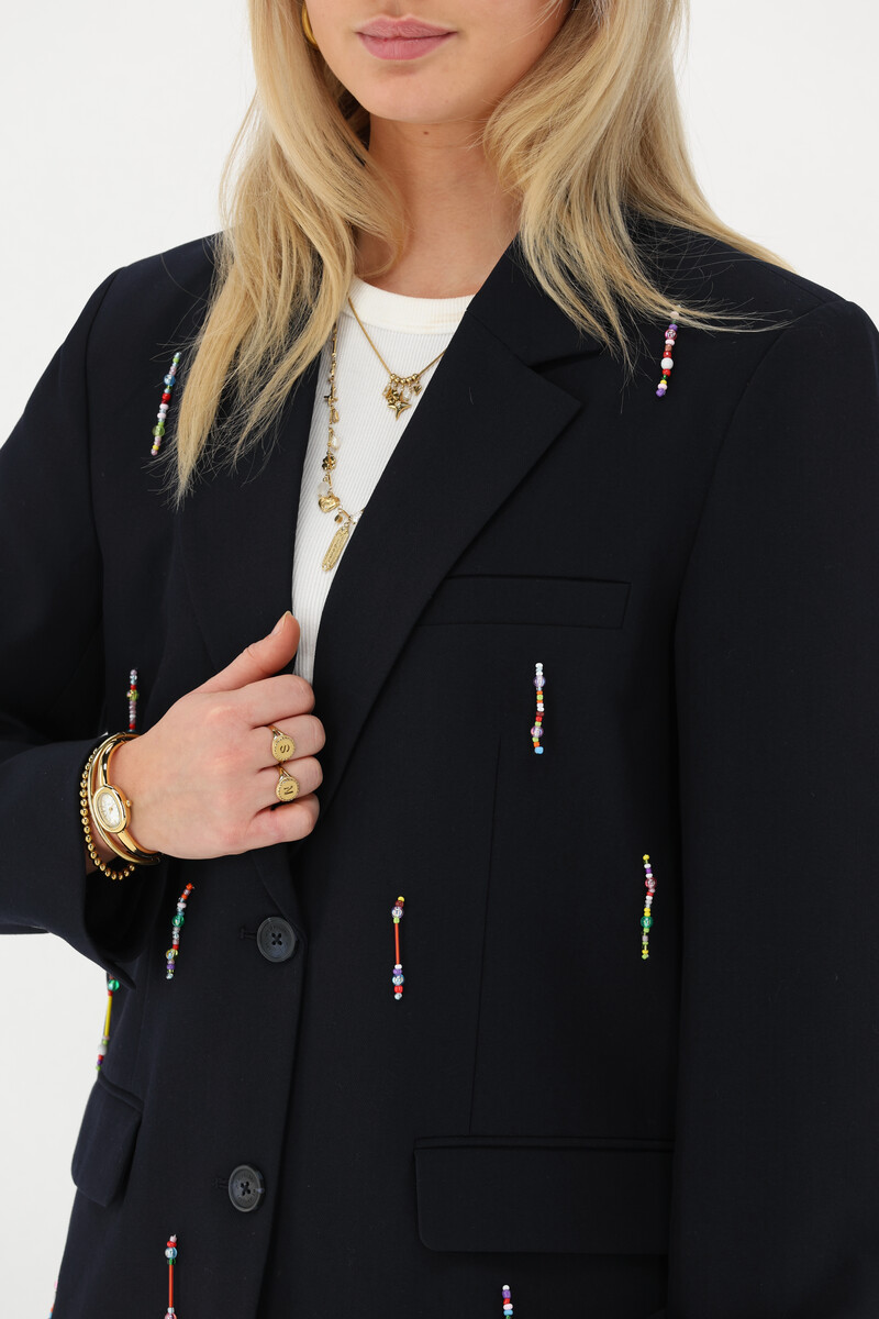 Dark blue blazer with multicoloured beaded fringes | My Jewellery