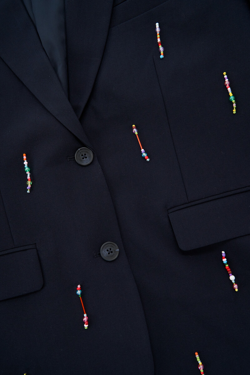 Dark blue blazer with multicoloured beaded fringes | My Jewellery