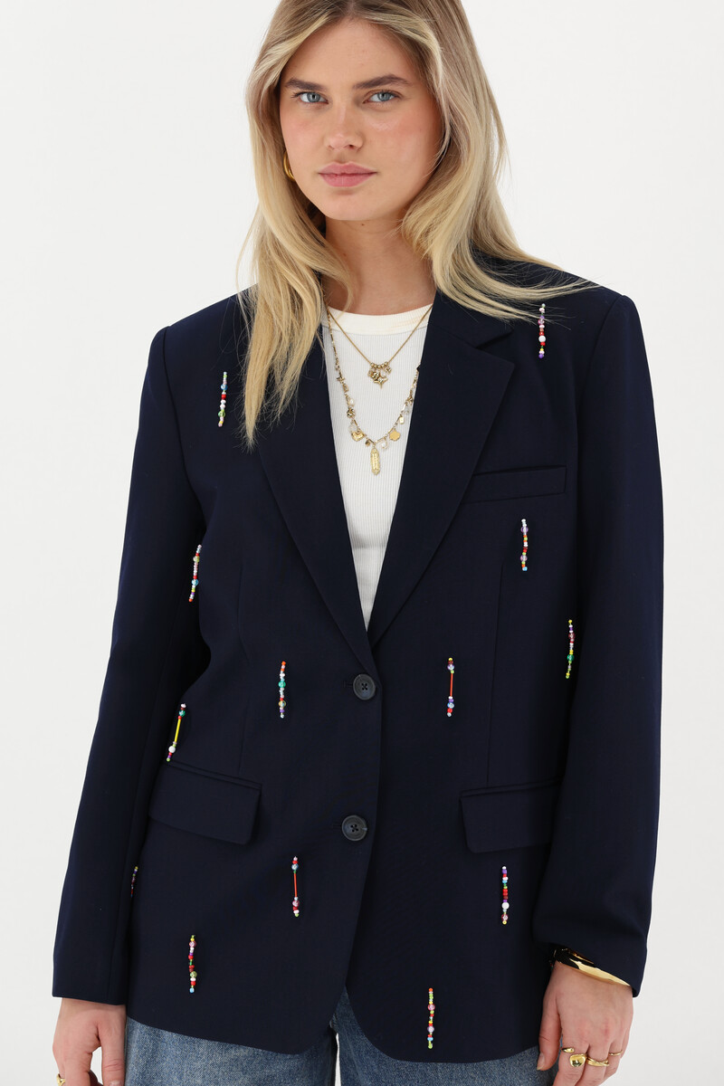 Dark blue blazer with multicoloured beaded fringes | My Jewellery