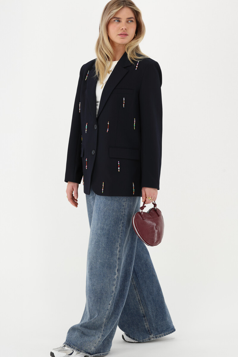 Dark blue blazer with multicoloured beaded fringes | My Jewellery