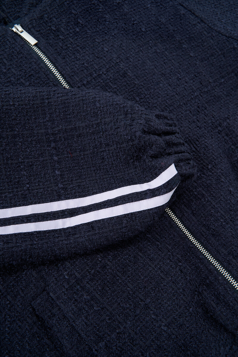 Dark blue bouclé bomber with side stripes | My Jewellery