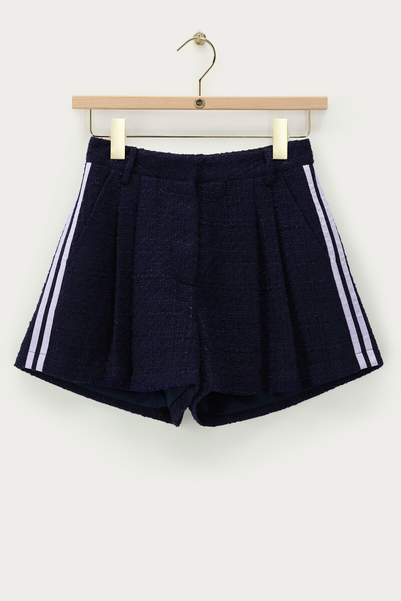 Dark blue bouclé shorts with side stripes | My Jewellery