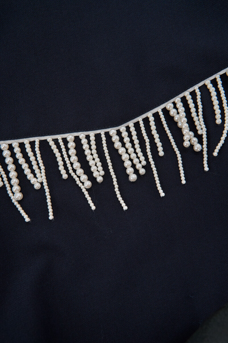 Dark blue cropped blazer with imitation pearls | My Jewellery