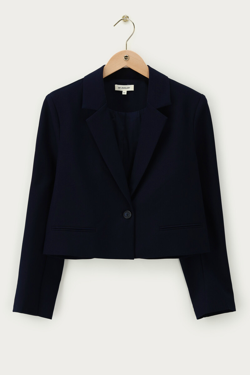 Dark blue cropped blazer with imitation pearls | My Jewellery