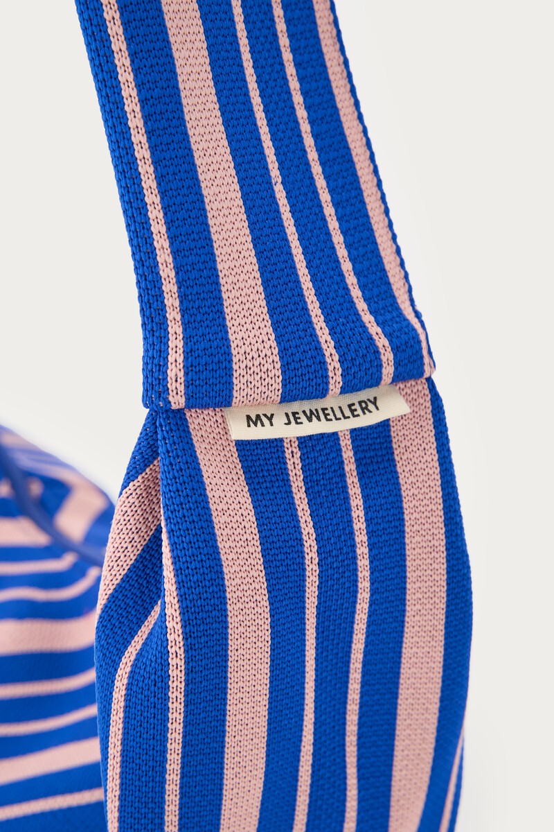 Dark blue crossbody bag with pink stripes | My Jewellery