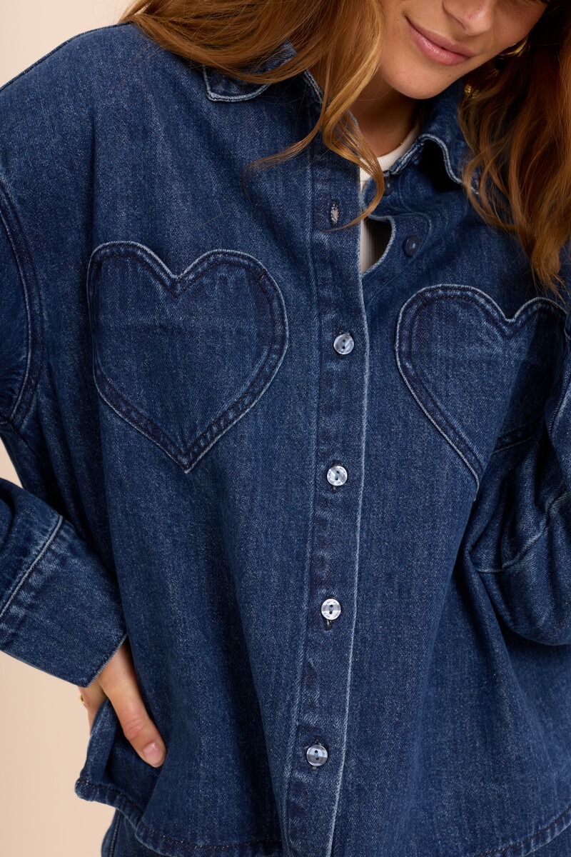 Dark blue denim blouse with heart pockets | My Jewellery